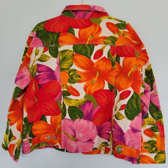 Chico's Design Floral Cotton Jacket Beading Accents Size 3 Womens XL - Picture 2 of 7